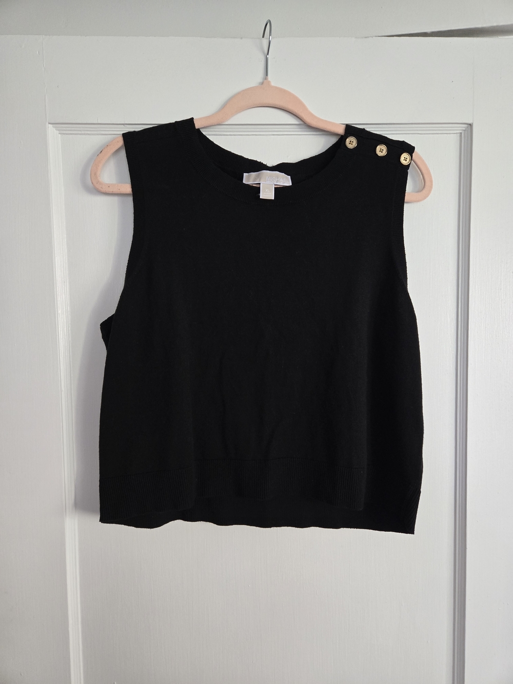 MICHAEL Michael Kors Black Knit Tank with Gold Shoulder Buttons